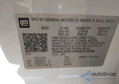 2022 Chevrolet Equinox Awd Ls from USA, damaged, VIN 3GNAXSEV0NS213036